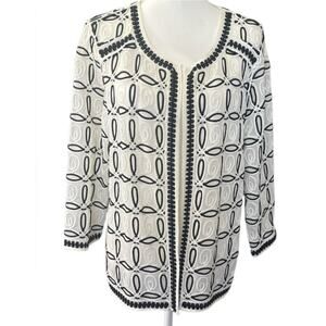 CHICOS TRAVELERS WOMEN OPEN DRESSY CARDIGAN JACKET BLAZER BLACK WHITE SZ 2 LG 12